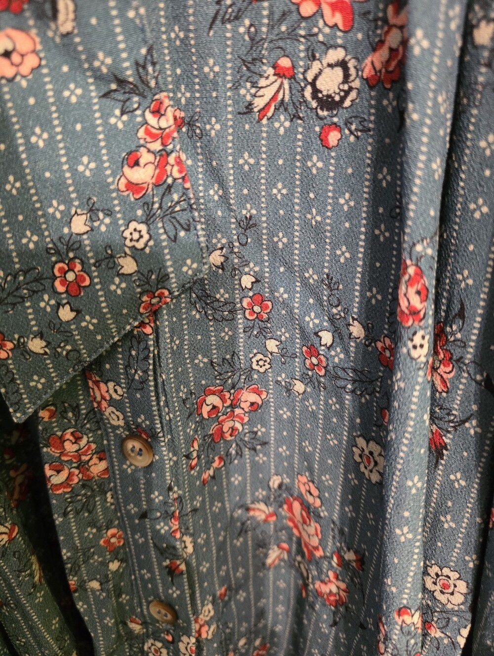 Sézane Lauretta Midi Shirt Dress in a blue and pink floral print Size 38 - Picture 4 of 7